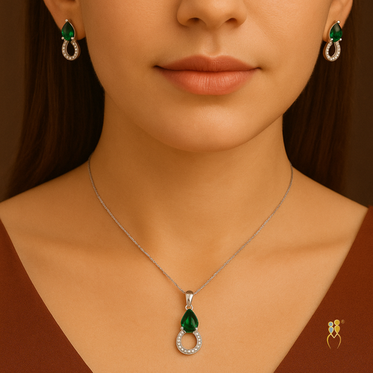 Emerand Drop Pendant set with chain | 925 Silver