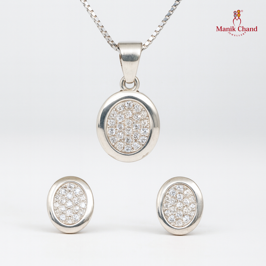 Oval Stones Pendant Set with Chain | 925 Silver