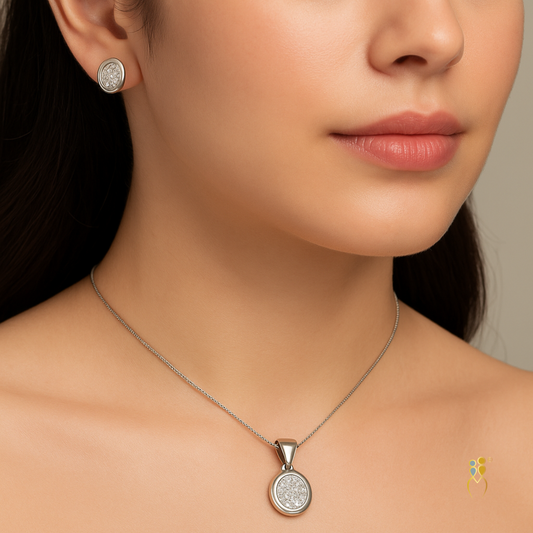 Oval Stones Pendant Set with Chain | 925 Silver