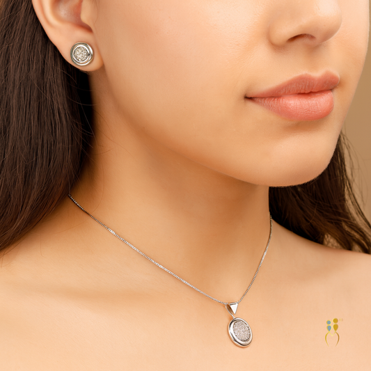 Round Stones Pendant set with chain | 925 Silver