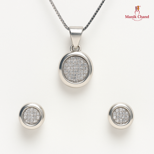 Round Stones Pendant set with chain | 925 Silver