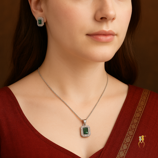 Emerald stones Pendant set with chain | 925 Silver