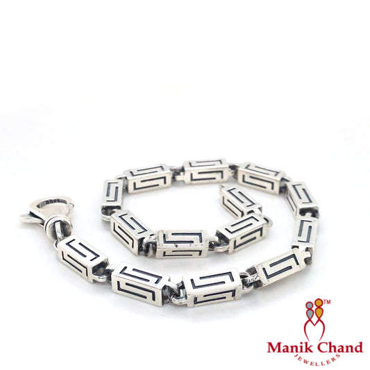 Modern Maze Pattern Silver Chain Bracelet | 925 Silver