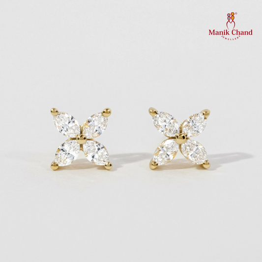 Marquise Flower Diamond Stud Earrings