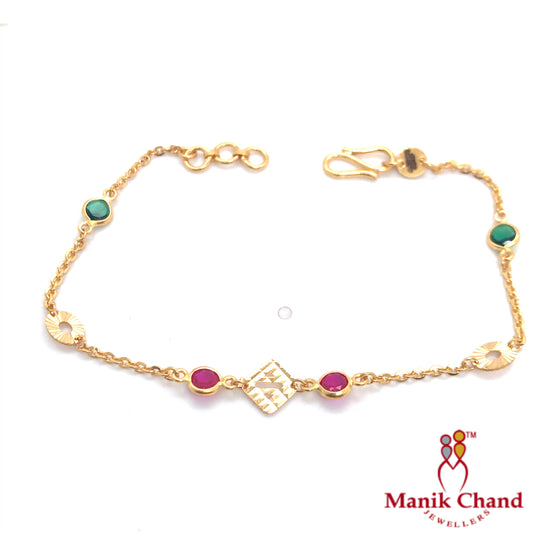 Traditional Red-Green Bracelet | 22kt GOLD