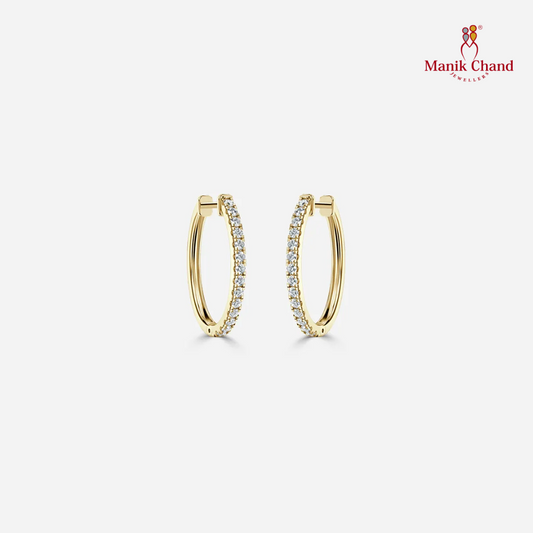 Semi-Set Diamond Hoop Earrings in Yellow Gold with Micro Setting