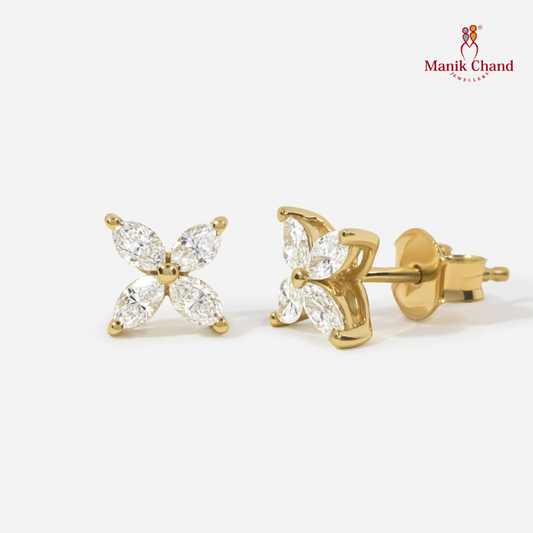 Marquise Flower Diamond Stud Earrings