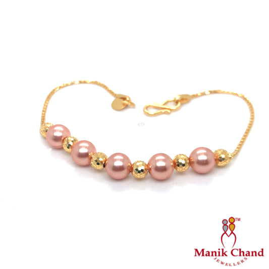 Pink Pearl Charms Bracelet | 22kt GOLD