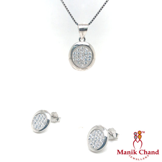 Oval Stones Pendant Set with Chain | 925 Silver