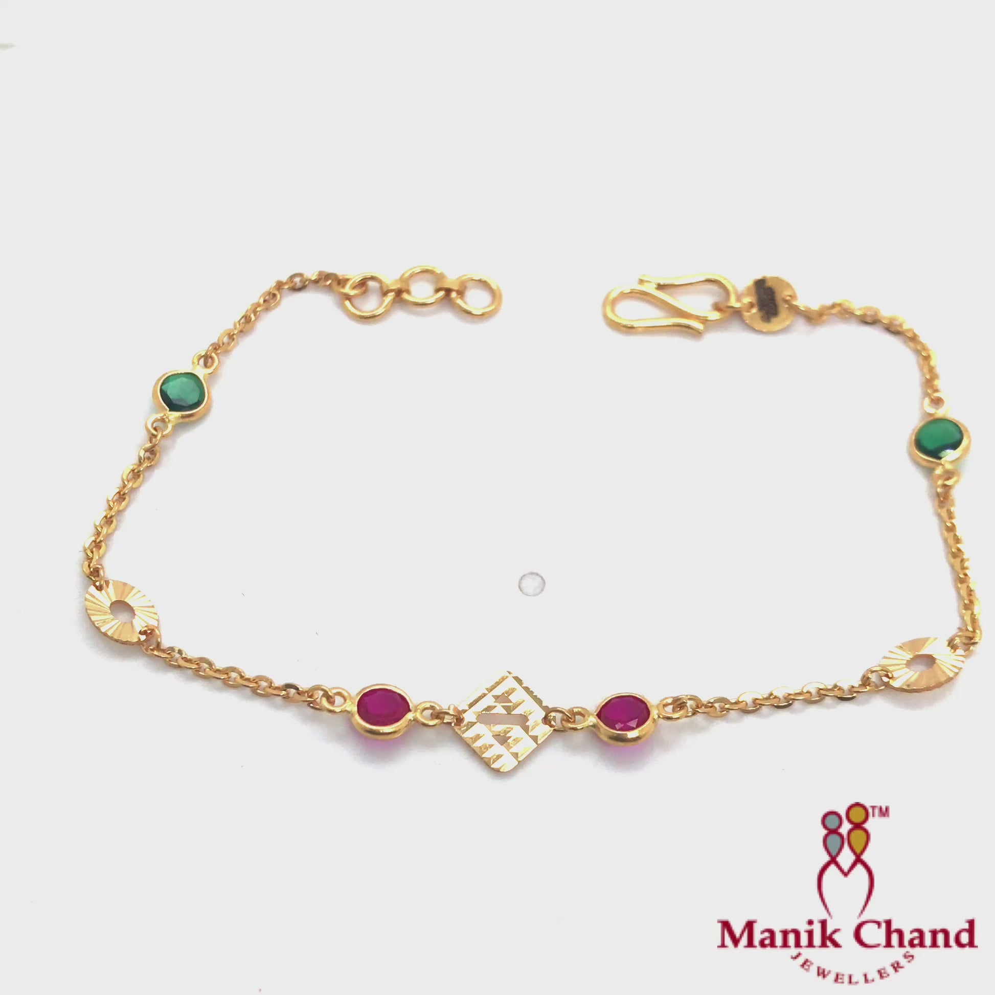 Traditional Red-Green Bracelet | 22kt GOLD