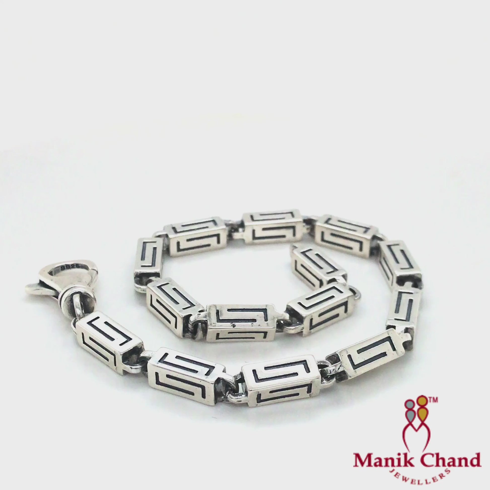 Modern Maze Pattern Silver Chain Bracelet | 925 Silver